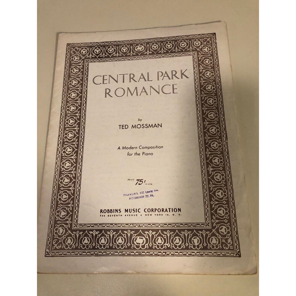 Central Park Romance by Ted Mossman Sheet Music Vintage